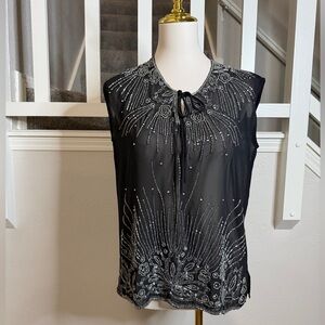 NWT La Bellum by Hillary Scott Beaded Sleeveless Chiffon Top